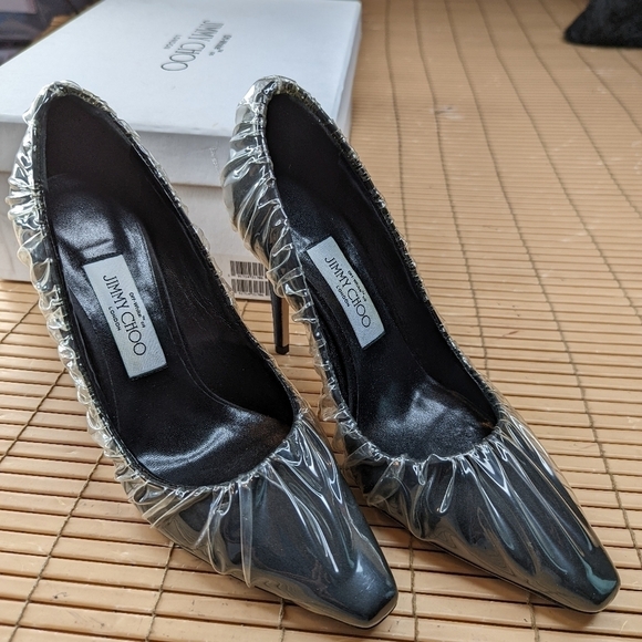 Jimmy Choo Off White C/o Women's Anne 100 PVC Wrapped Satin Pump KB8 Black US 6 - Picture 3 of 9